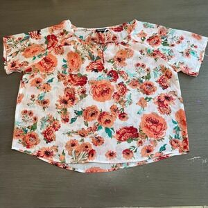 Janina Floral Print Tie Neck Blouse Top Women's Size‎ XS Short Sleeve
